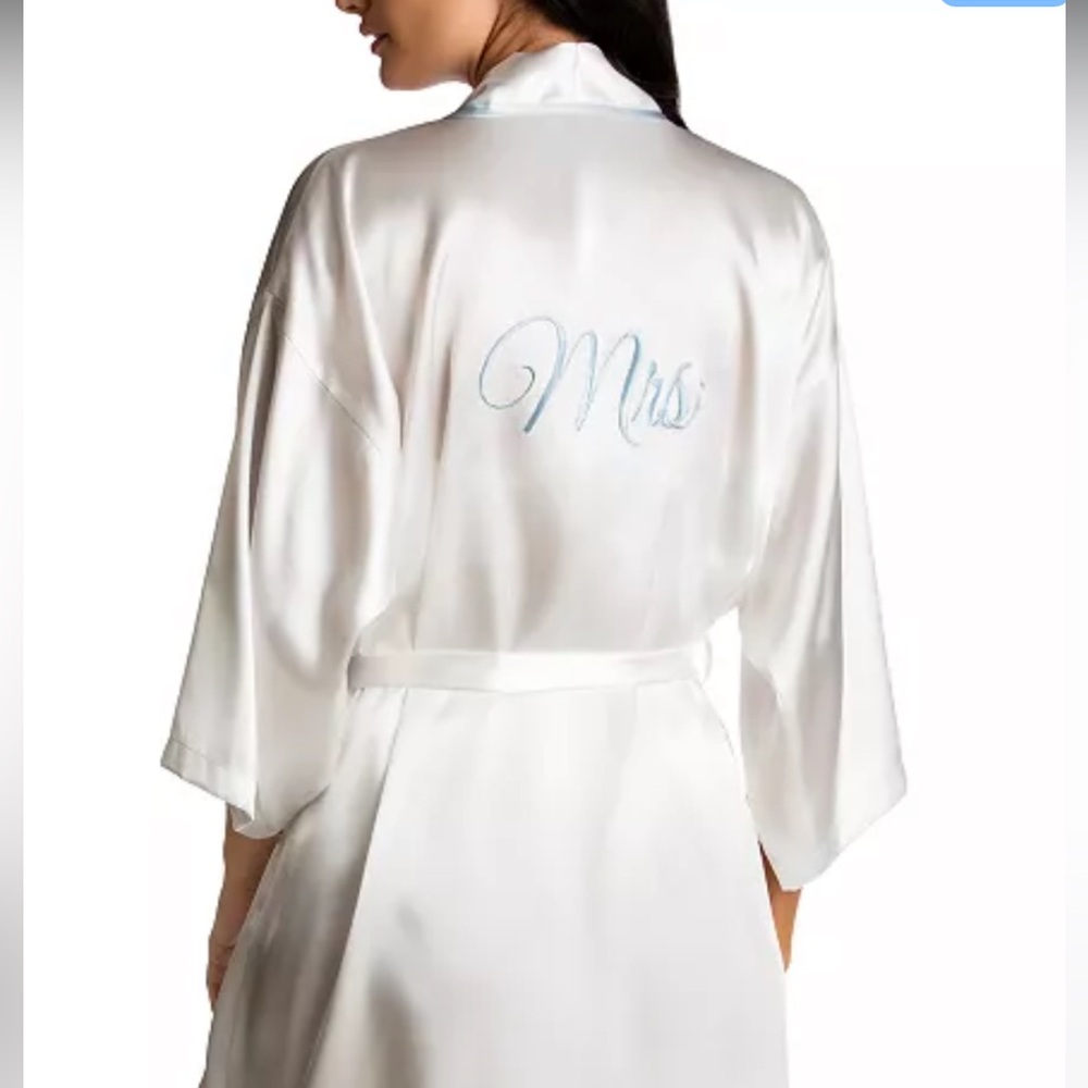 Linea Donatella Satin Robe with Blue Accents